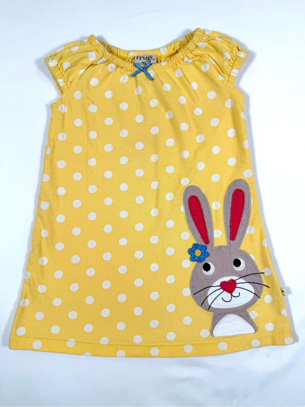 FRUGI‎ Girls Bunny Applique Dress 6-12M Organic Cotton Dot Easter Cottagecore